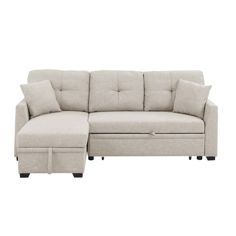 Upholstered Sectional & Pull Out Bed And Chaise Storage - Almond