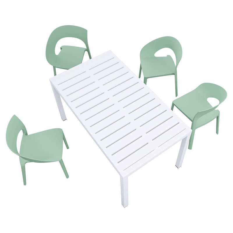 4 Piece Set Of Modern Designed Single Chairs With Long Table