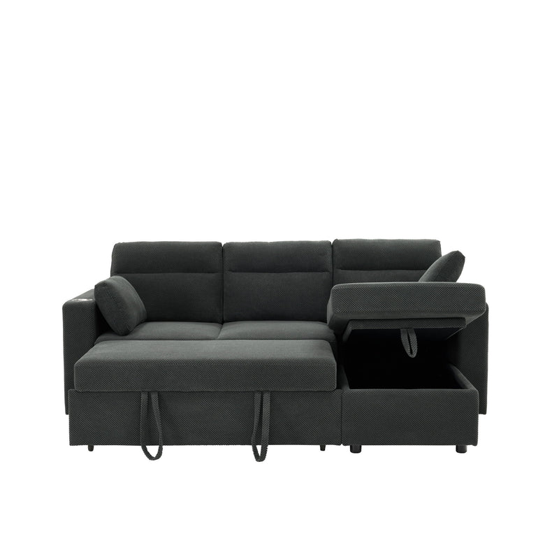 Convertible Sectional Sofa With Storage Chaise, Cup Holders And Pull Out Sleeper