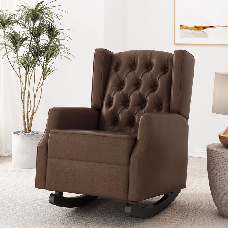 Amedou - Contemporary Tufted Wingback Rocking Chair - Dark Brown