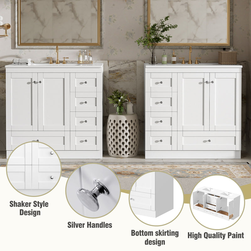 Shaker Free Standing Bathroom Vanity Cabinet & Sink, Soft Close Drawers, Soft Close Doors