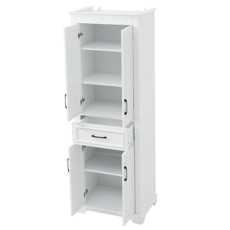 Freestanding Bathroom Vanity, Elegant Design With 4 Doors & 1 Drawer, Adjustable Shelves, Damping Hinges - White