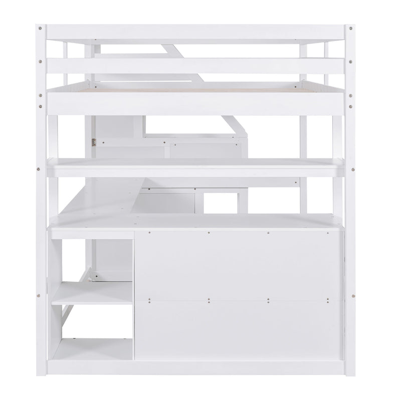 Loft Bed With Desk, Shelves, 2 Drawers, Storage Staircase