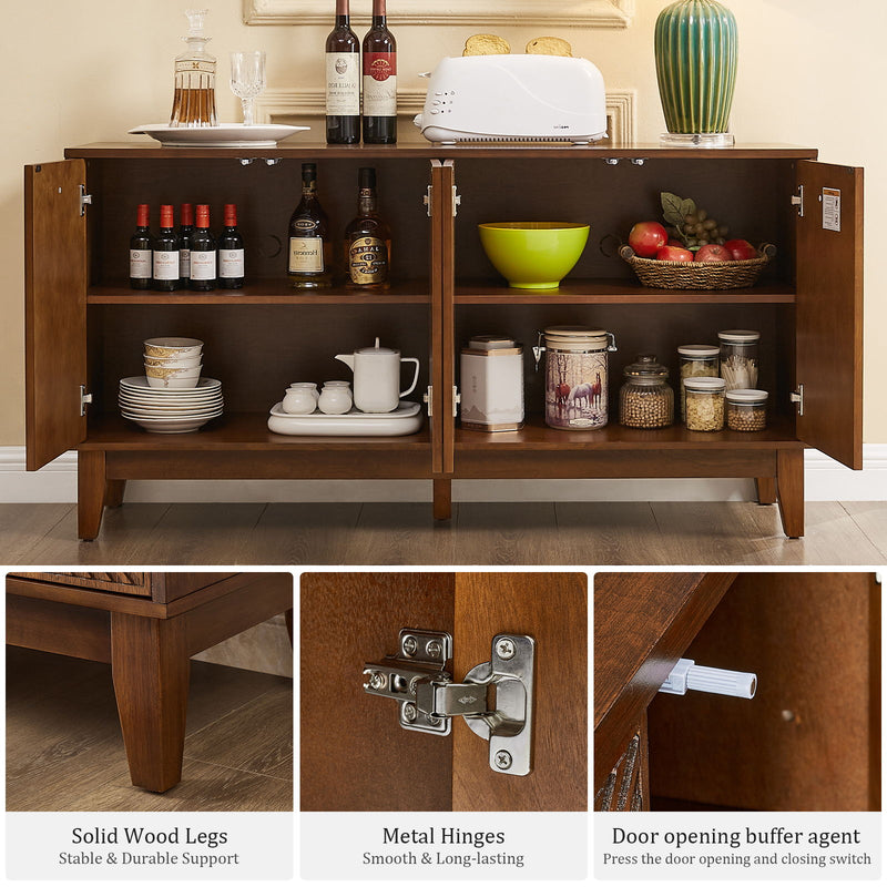 TV Stand & Carved Geometric Doors, Storage Cabinet For Living Room - Walnut