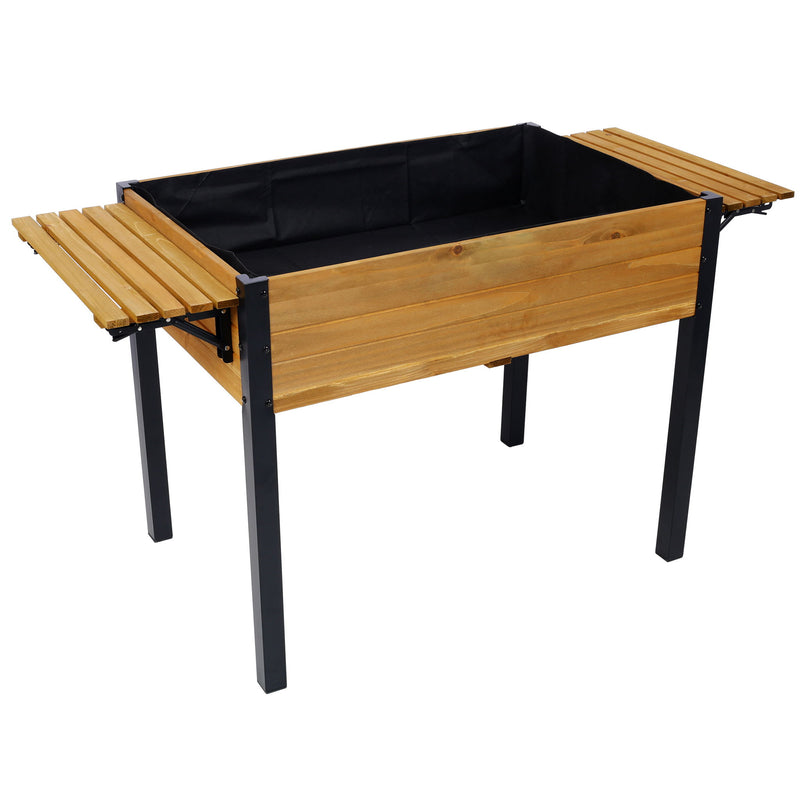 Raised Garden Bed With Metal Legs And Folding Storage Shelf