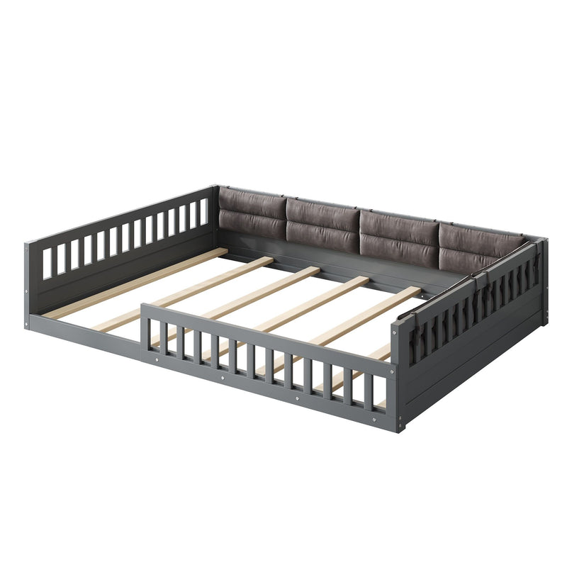 Upholstered Platform Bed With Guardrail And Pillow