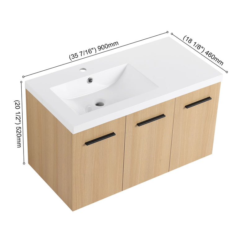 Wall Mounted Floating Bathroom Vanity With Sink, 3 Door Modular Cabinet