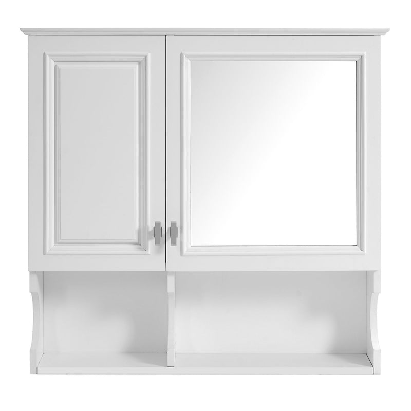 Wall Mounted Mirror Medicine Cabinet, Bathroom Storage With Doors And Open Shelves