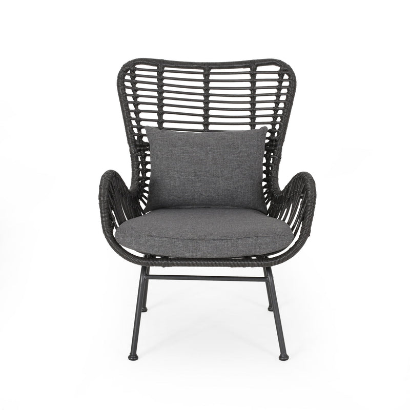 Modern Aesthetic Outdoor Rattan Accent Chair With Metal Legs