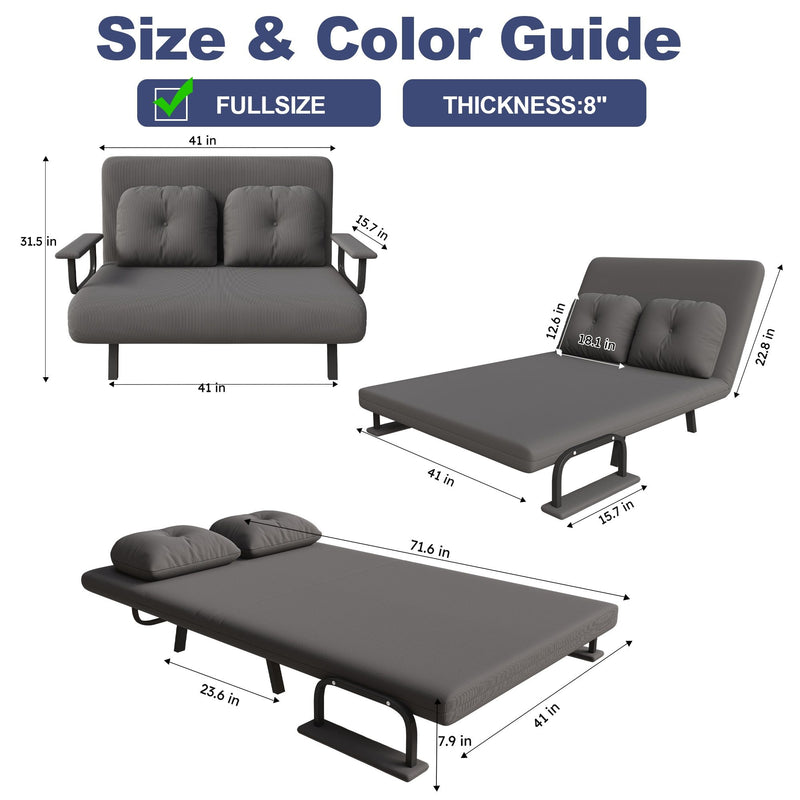 5 In 1 Convertible Sofa Bed For 2 With Adjustable Backrest