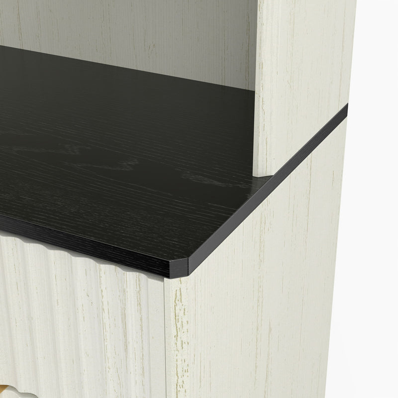Tall Narrow Fluted Storage Cabinet With Trash Bin Compartment For Kitchen (Trash Can Not Included)