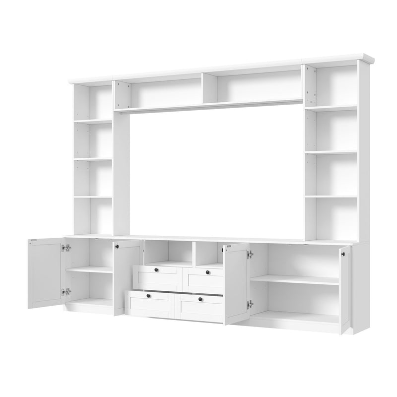 Farmhouse Elegant Entertainment Center Wall Unit With 4 Drawers