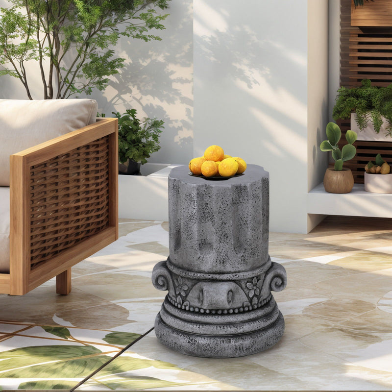 Outdoor End Table, Round Side Table For Patio And Garden - Antique Gray