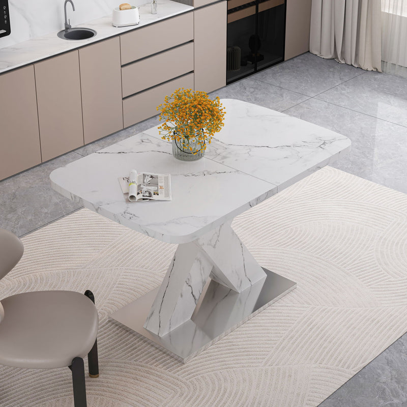 Modern Rectangle Dining Table With Stretchable TopAnd X Shape Legs