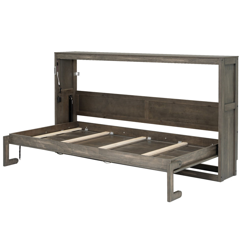 Murphy Bed With LED Light, Foldable Wall Bed Cabinet