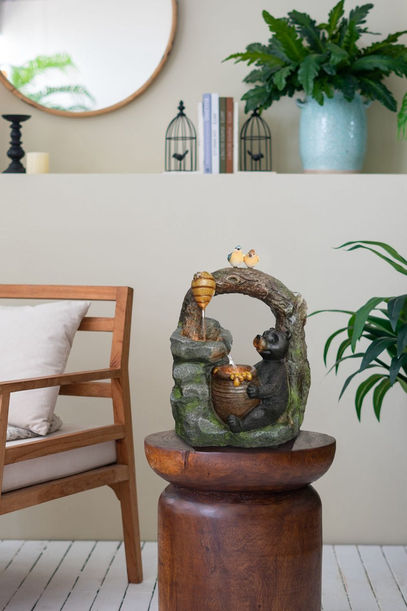 Decorative 2 Tiered Water Fountain With Woodland Animal Design, Outdoor Fountain With Light And Pump - Multi