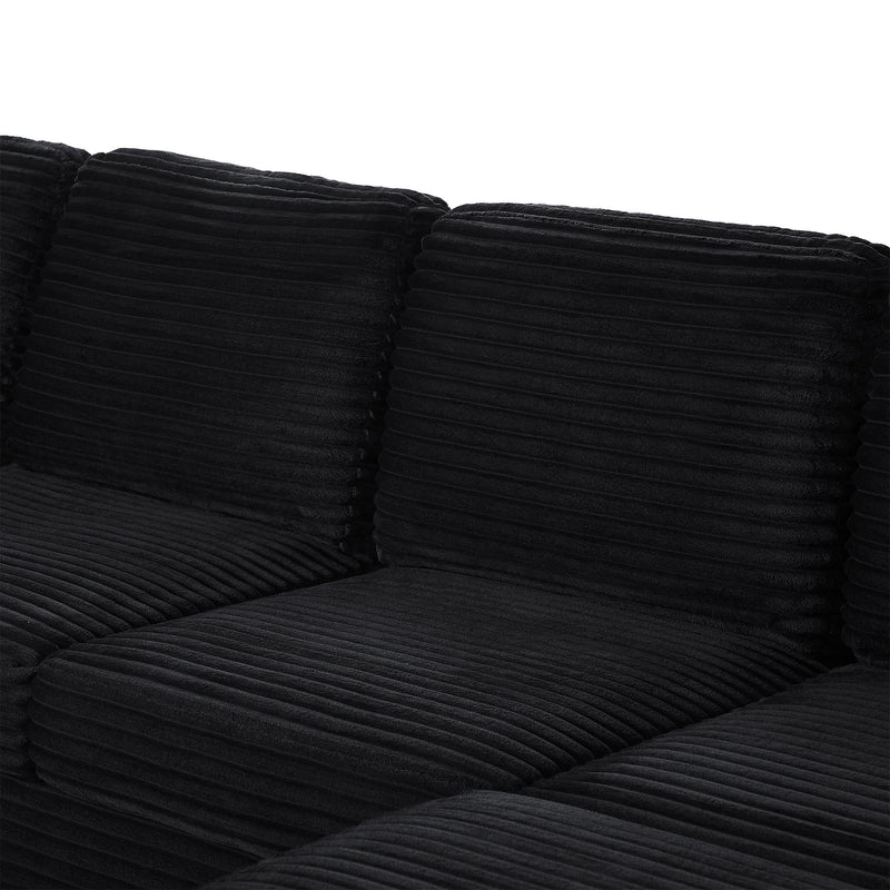 Upholstered U-Shaped Sectional Sofa With Movable Ottoman And Side Storage Pockets