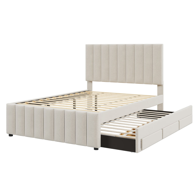 Upholstered Platform Bed With Twin Size Trundle And 3 Drawers