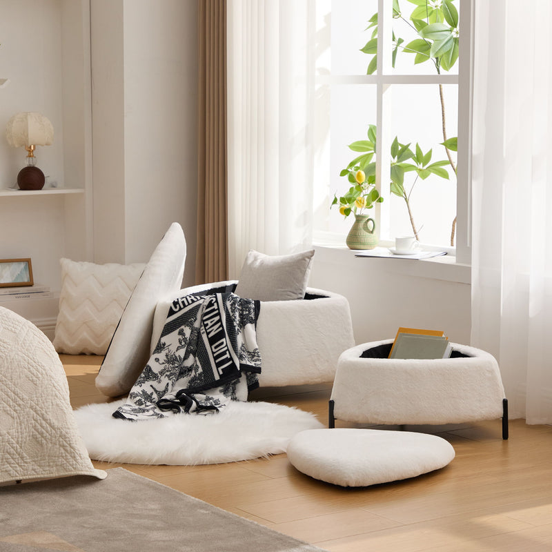 Upholstered Storage Ottoman Set With Reversible Lid