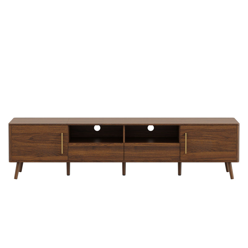 78" TV Stand For 85" TVs With Soft Close Doors, Open Shelf - Walnut
