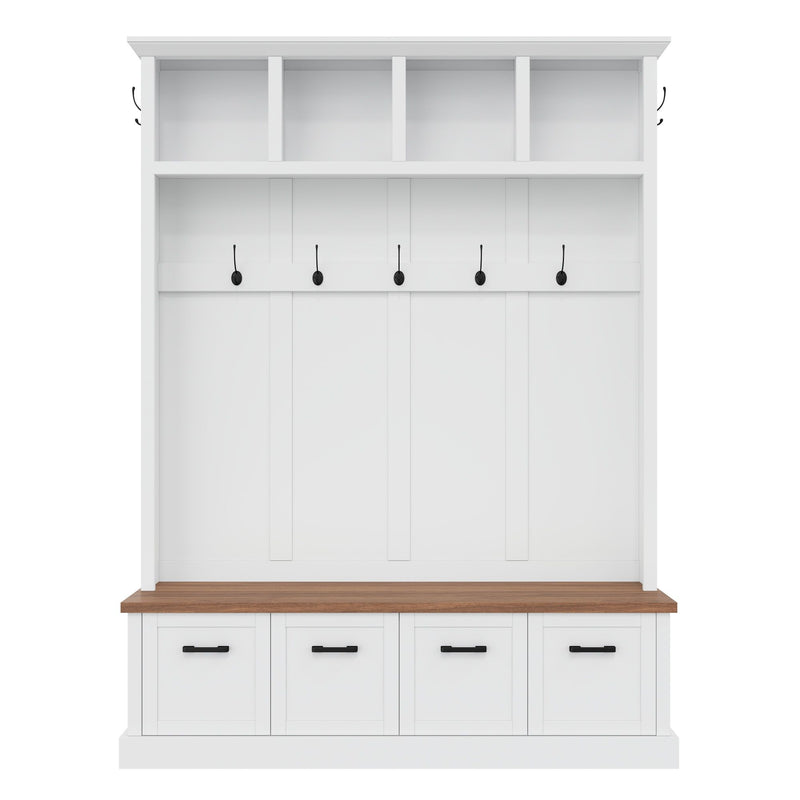 Hall Tree With Storage Bench Mudroom Coat Rack With 6 Hooks