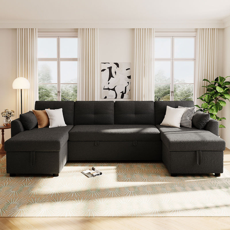 U-Shaped Sectional Sofa Bed With Storage And USB Ports