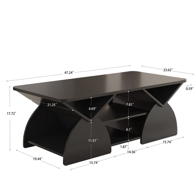 Geometric Engineered Coffee Table With Rounded Corners With Open Shelves