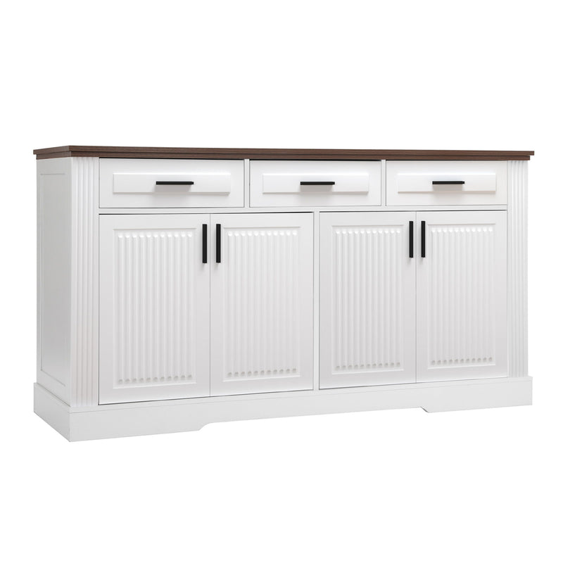 Fluted Sideboard Buffet Cabinet With 4 Doors And 3 Drawers