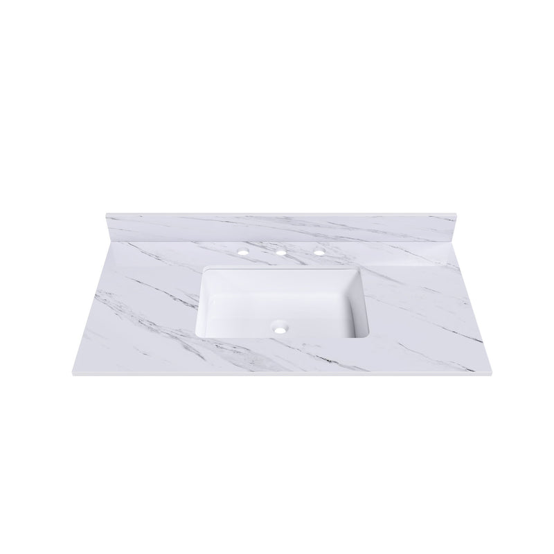 Bianco Carrara Venato Elegant Marble Vanity Top, Bathroom Vanity With Undermount Sink, Sintered Stone