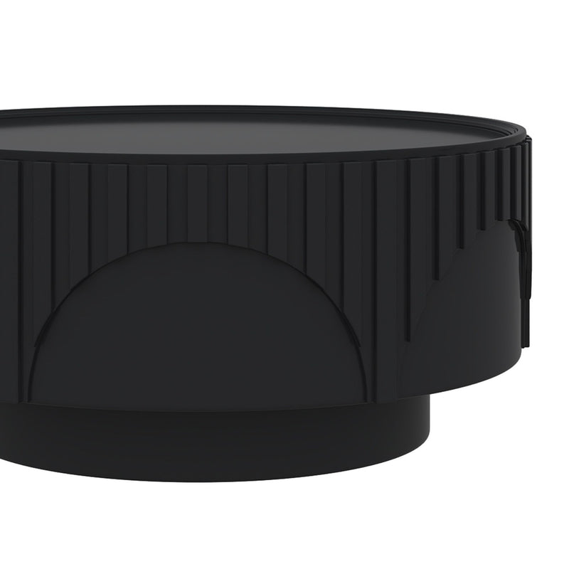 Round Fluted Drum Coffee Table With Sturdy Base For Living Room