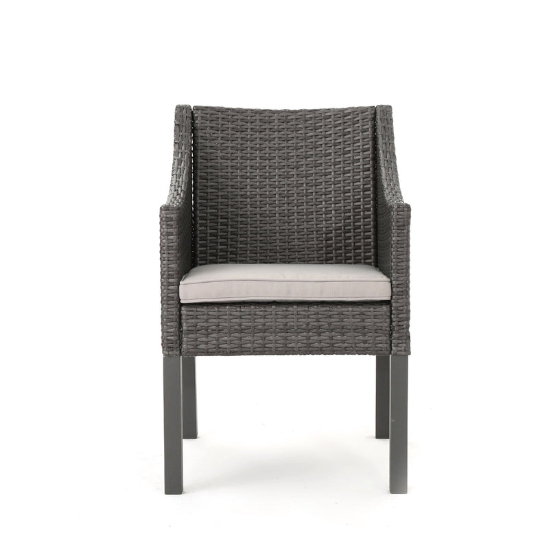 Outdoor Rattan Dining Chair With Straight Legs And Sloped Arms (Set of 2) - Gray / Silver