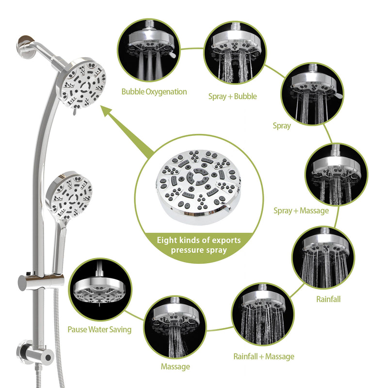 Multi Function Dual Shower Head System With 4.7" Rain Showerhead, 8 Function Hand Shower, Adjustable Slide Bar