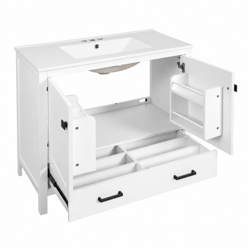 Bathroom Vanity With Sink, Soft Close Doors, Double Storage Shelves & Divided Drawer Ample Storage - White