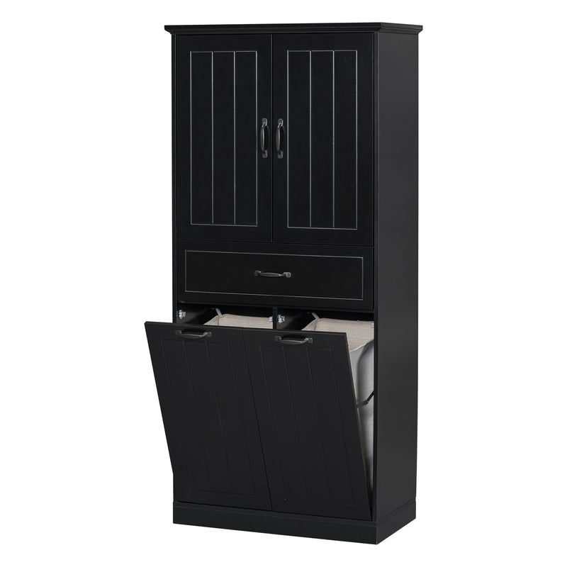 Modern Bathroom Storage Cabinet With Two Laundry Baskets, One Drawer, Adjustable Shelf