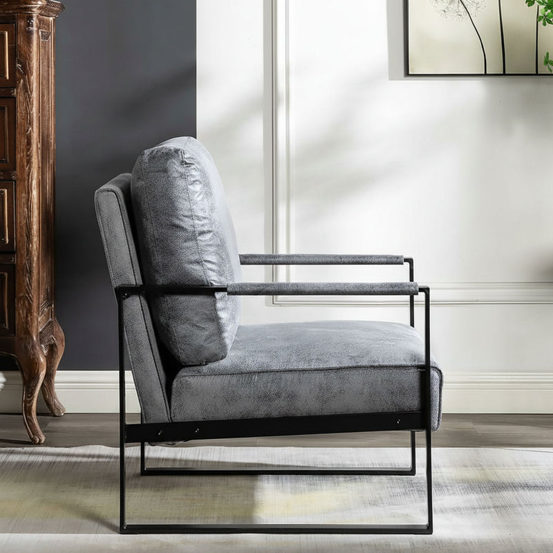 Classic Mid Century Modern Accent Chair With Durable Square Metal Frame, Armchair
