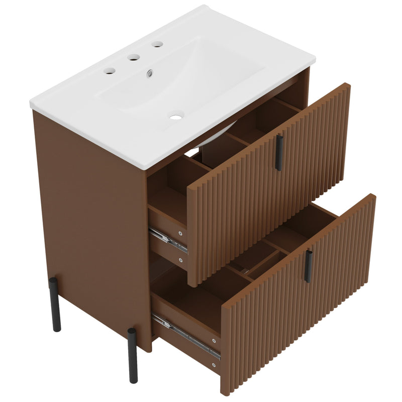 Fluted Bathroom Vanity With Ceramic Sink, Freestanding Design
