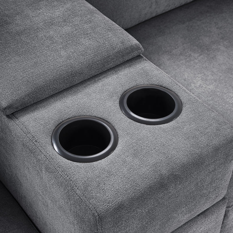 Modular 5 Seat U-Shape Sectional Sofa With Chaise Lounge, Built In Cup Holders And Storage Drawer