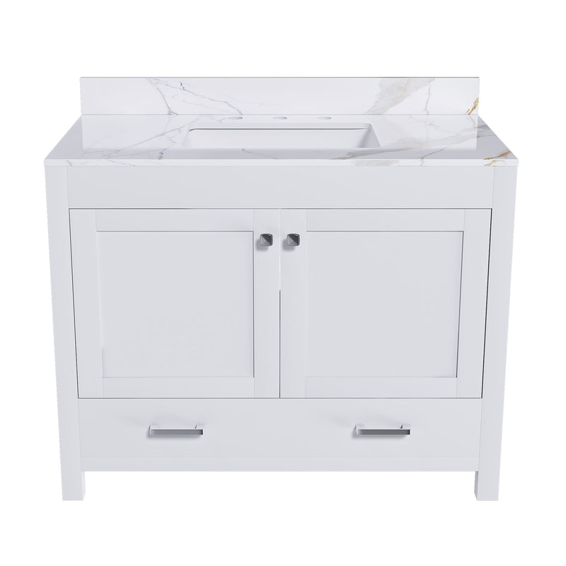 43" Bathroom Vanity, Multi Functional Cabinet With Doors And Drawer - White