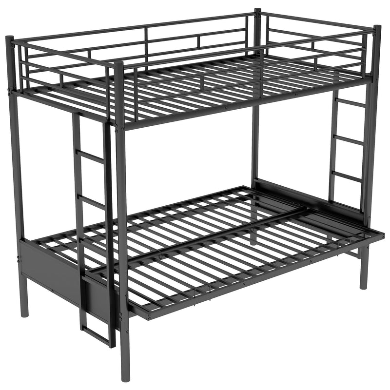 Twin Over Full Bunk Bed, Multifunction - Black