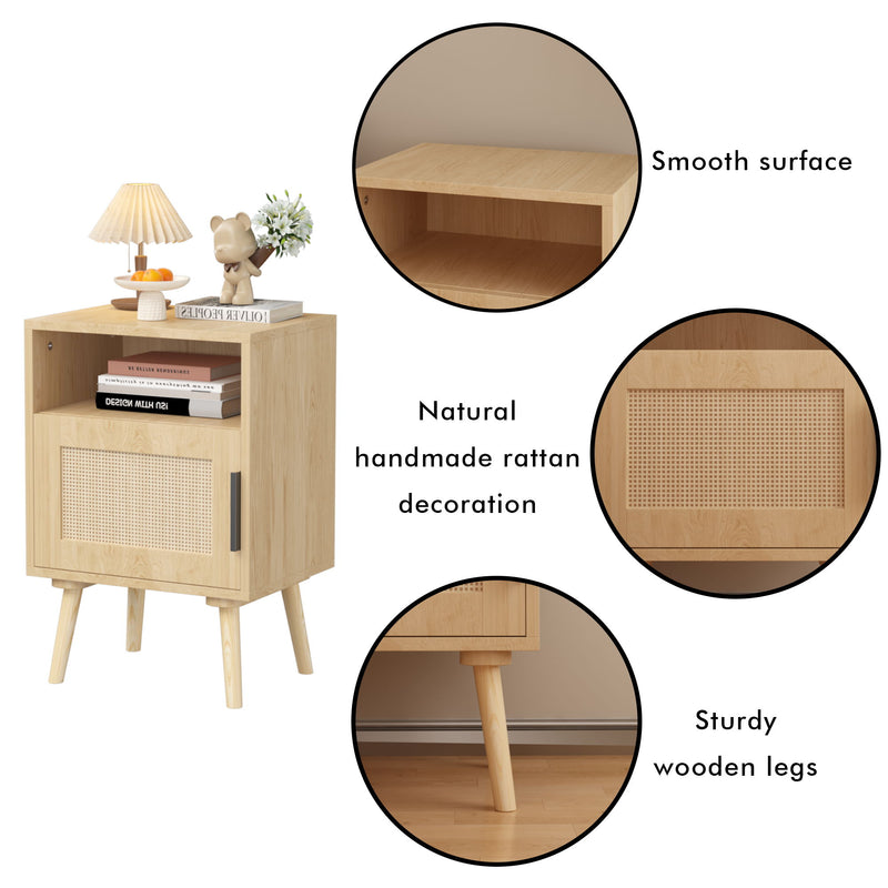 Nightstand, Side Table With Door And Open Shelf For Bedroom - Oak