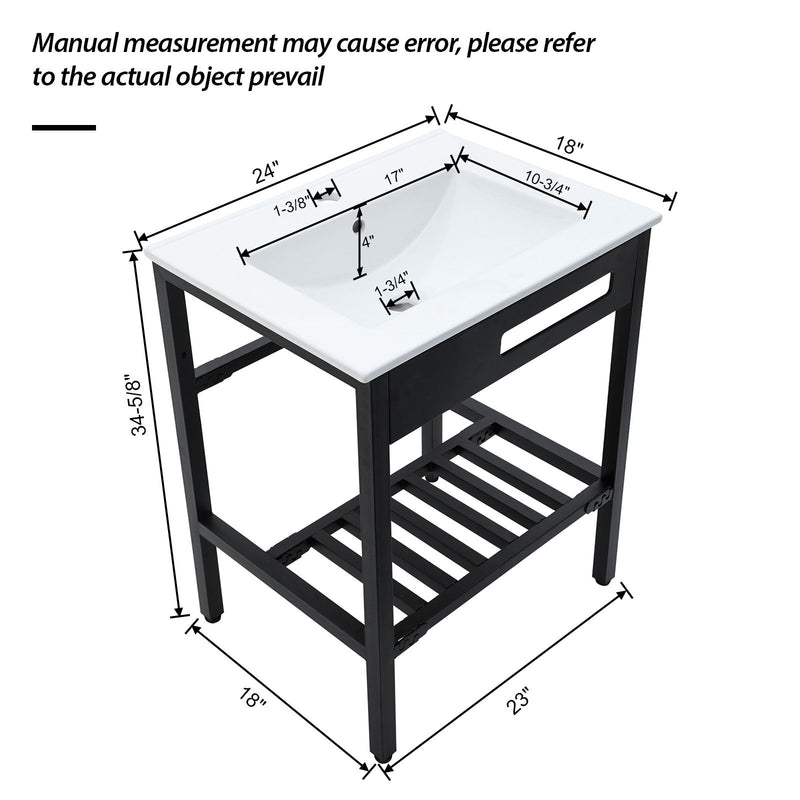 Console Sink With Legs, 24" X 18", Durable Porcela With Frame - White / Black