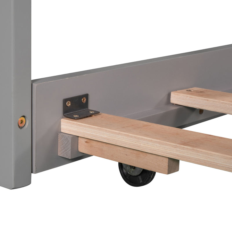 L Shaped Platform Bed With Trundle And Drawers Linked With Built In Desk
