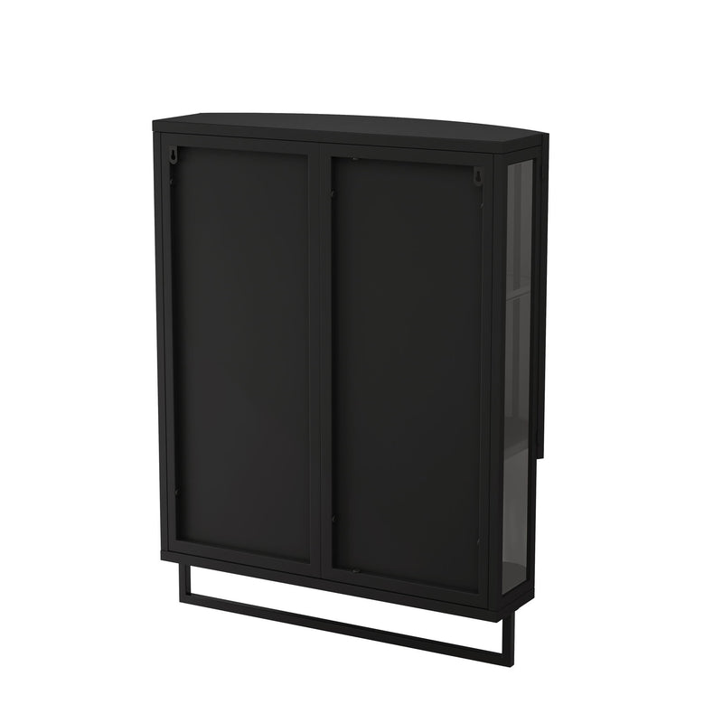 Arched Glass Double Door Wardrobe With Shatterproof Mirror, Open Shelf & Towel Rack