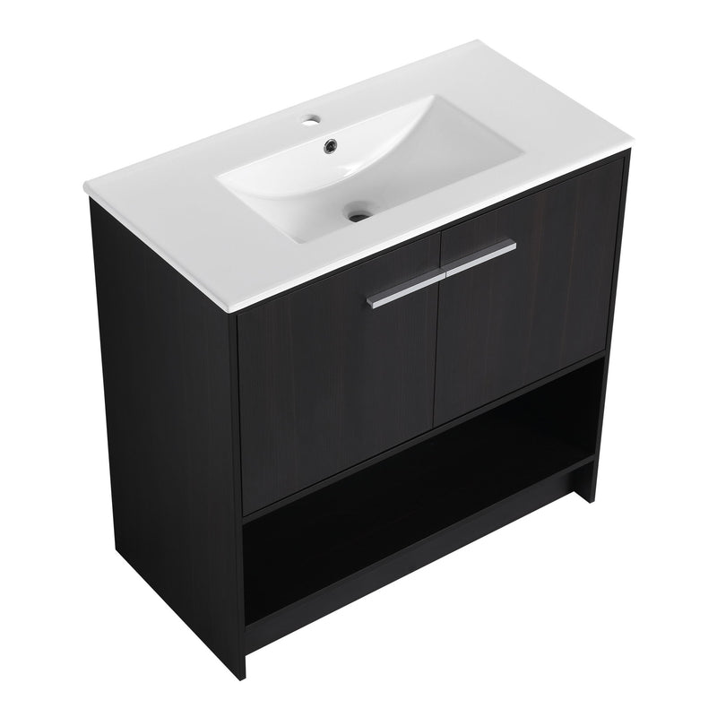 Modern Bathroom Vanity With Ceramic Sink, Freestanding Cabinet, Soft Closing Doors