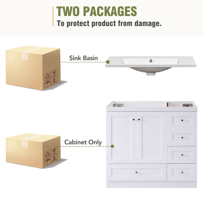 Shaker Free Standing Bathroom Vanity Cabinet With Sink, Soft Close Drawers, Soft Close Doors