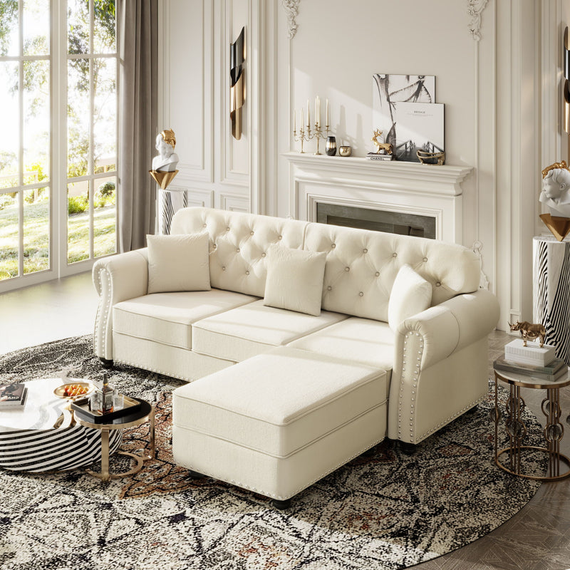 Upholstered Sofa Set With Nailhead Trim And Rolled Armrests, Includes Pillows