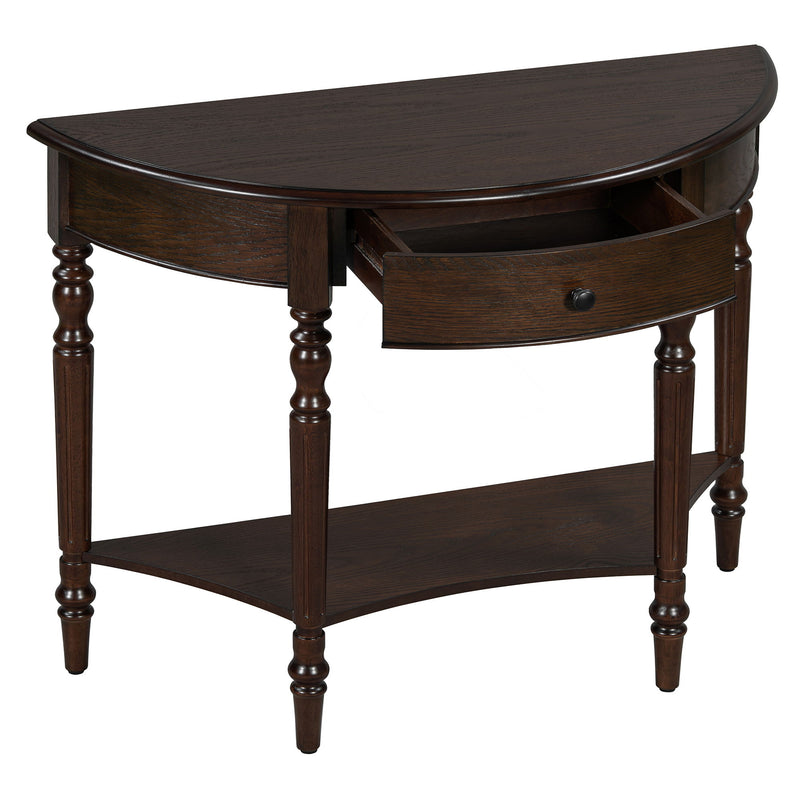 Half Moon Console Table With Drawer & Shelf