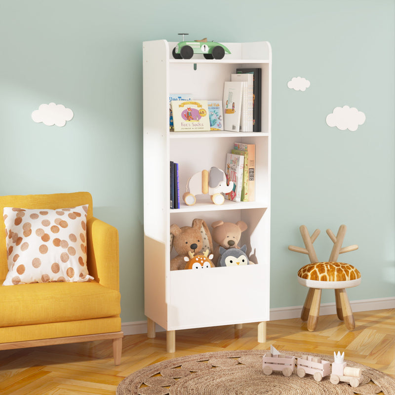 4 Tier Bookcase, Book Display With Safety Restraint, Storage Cabinet For Playroom - White