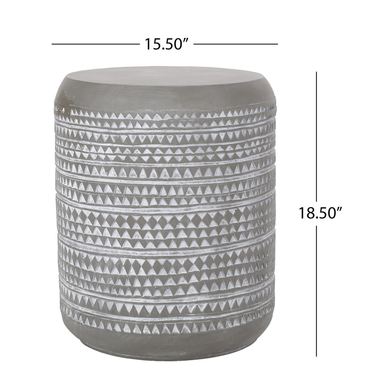 Outdoor Side Table With Cylindrical Shape - Light Gray / White