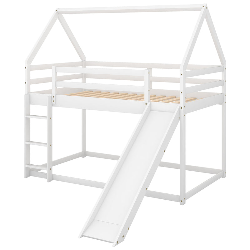 House Shape Bunk Bed With Slide And Ladder